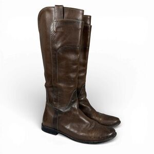 Frye Paige Tall Riding Brown Leather Slip On Knee High Womens Boots Size 8.5